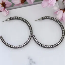Jolly Faces Silver-Plated Circular Shaped Artificial Stone Hoop Earrings-32
