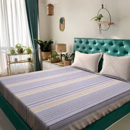Myntra Elegant Homes Purple & White Striped 300 TC King Bedsheet Set 2.50 m x 2.25 m-image-35