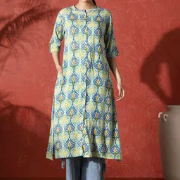 Sangria Ethnic Motifs Printed Mandarin Collar A-Line Kurta-picture-4