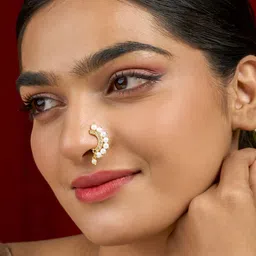 TEEJH Hamsini Gold-Plated Pearls & Artificial Beads Ring Nosepin-image-71