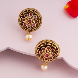 Kushal's Fashion Jewellery Gold-Plated Ethnic Antique Contemporary Studs Earrings-2