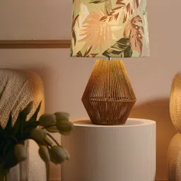 Decorcity Off White Printed Cylindrical Shaped Table Lamp with Bulb-3