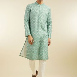 Diwas by Manyavar Ethnic Motifs Printed Mandarin Collar Straight Kurta With Pyjamas-image-64