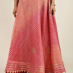 Exotic India Leheriya Print Pure Cotton Flared Maxi Skirt-image-44