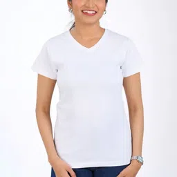 30 Looks Women Solid V-Neck Cotton T-shirt-picture-21
