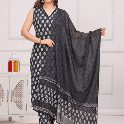 Moda Rapido Floral Printed V Neck Pure Cotton Kurta With Trousers & Dupatta-image-66