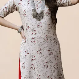 7Threads Selection Of 3 Floral Printed Round Neck Straight Kurtas image 4