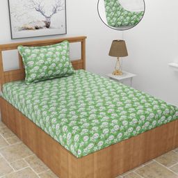 BREVARD Green Geometric Printed Wool 210 TC Single Bedsheet Set 1.52 m x 2.28 m-15