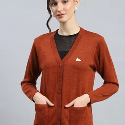 Monte Carlo Women Woollen Solid V Neck Cardigan-image-47