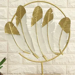 vedas Gold Toned & White Textured Leafs Metal Curio Showpiece-image-75