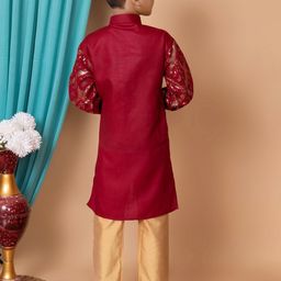 NFC CREATION Boys Ethnic Motifs Embroidered Regular Sequinned Dupion Silk Kurta with Pyjamas image 4
