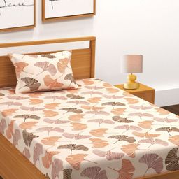 BLUEDOT Peach-Coloured Floral 144 TC Single Bedsheet with 1 Pillow Covers-image-31