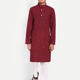 FEBVIBE Boys Floral Embroidered Regular Pure Cotton Kurta with Pyjamas-picture-47