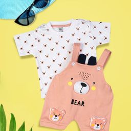 MeeMee Infant Girls Printed Cotton Dungaree With T-Shirt-image-13