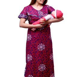 ANKONA Floral Printed Short Sleeves Pure Cotton Maxi Maternity Nightdress-picture-2