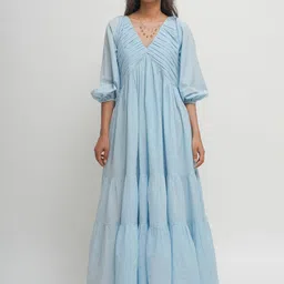 Tailor Didi Puff Sleeve Organic Cotton Empire Maxi Dress-image-73