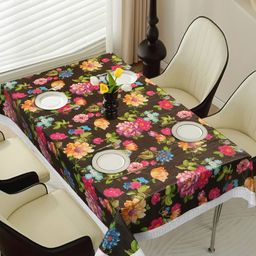 Dakshya Industries Black Floral Printed Waterproof Plastic 6-Seater Table Cover-image-47
