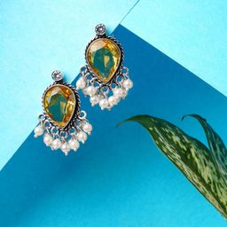 Bamboo Tree Jewels Crystals Studded And Pearls Beaded Teardrop Shaped Studs-image-97