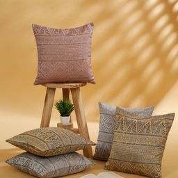 ROSARA HOME Blue & Pink 5 Pieces Ethnic Motifs Printed Square Cushion Covers-image-71