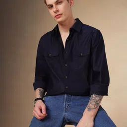 Dennis Lingo Men Spread Collar Textured Solid Cotton Relaxed Fit Casual Shirt-image-80