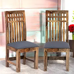 Ikiriya 2Pcs Grey & Brown Textured Wooden Dining Chairs-12