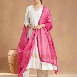 Fabindia Floral Embroidered Sequinned Cotton Silk Dupatta-picture-39