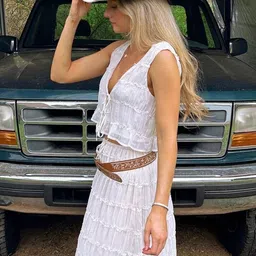 LULU & SKY Tiered V-Neck Crop-Top With Midi Skirt Co-Ords-picture-1