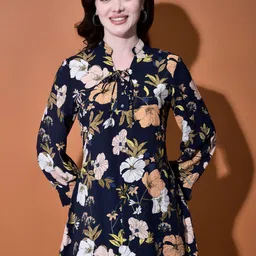 FUTURO Women Floral Printed Mandarin Collar Cuffed Sleeve Top-image-15