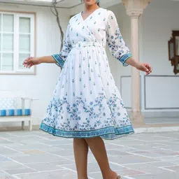 KALINI Women Print Georgette Fit & Flare Midi Dress-image-63