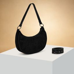 Forever Glam by Pantaloons Colourblocked Suede Structured Shoulder Bag with Applique-image-100