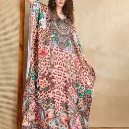 LABEL AARNA Ethnic Motifs Printed Satin Kaftan Maxi Dress-image-22