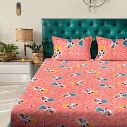 KLOTTHE Orange-Coloured Cartoon Printed400 TC Cotton Bedsheet Set 2.50 x 2.25 m-23
