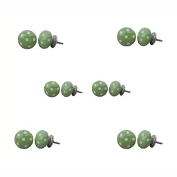 Indianshelf 6Pcs Green & White Textured Ceramic Polka Dot Knobs-image-22