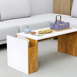 HEXA RED White & Brown Textured Wooden Rectangle Coffee Table-4
