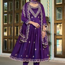 KALINI Women Ethnic Motifs Embroidered Regular Thread Work Kurta with Trousers & With Dupatta-5