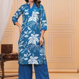 KALINI Women Floral Printed Cotton Kurta with Palazzo-picture-32