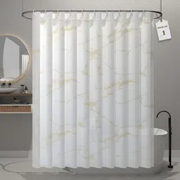 Aura White & Beige Marble Printed Waterproof ShowerCurtainWithHooks-45