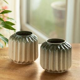 ExclusiveLane The Expression Series 2Pcs Green Ripped Radiance Ceramic Decorative Vase-image-45