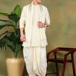 TATTVA Men Embroidered Regular Kurta with Dhoti Pants & With Dupatta image 2