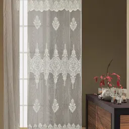 BIGGER FISH Cream-Coloured Floral Sheer Long Door Curtain-picture-25