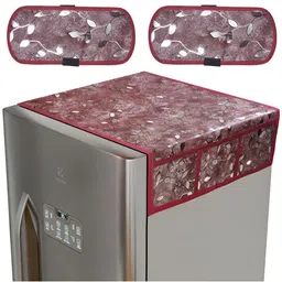 Dakshya Industries Maroon & White 3 Pieces Printed Refrigerator Cover With Handle Covers-27