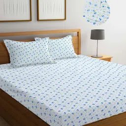 Myntra Elegant Homes White And Blue Printed 300 TC King Bedsheet Set 2.50 m x 2.25m-16