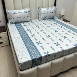 Pure Decor Blue & Grey Ethnic Motifs Queen Bedsheet with 2 Pillow Covers-image-97