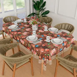 Aura Maroon & Orange Floral Printed Anti-Skid 6-Seater Table Cover-picture-10