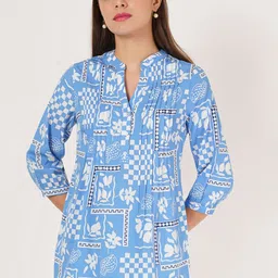 IX IMPRESSION Women Floral Printed Mandarin Collar Cotton Top-image-76