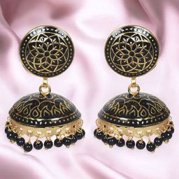 Nilu's Collection Brass-Plated Artificial Beaded Dome Shaped Jhumkas-image-11