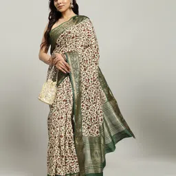 Meena Bazaar Women Floral Woven Design Zari Saree With Blouse Piece-45