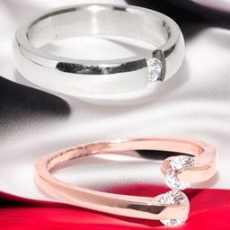 OOMPH Set Of 2 Cubic Zirconia Studded Delicate Engagement Proposal Finger Ring-46