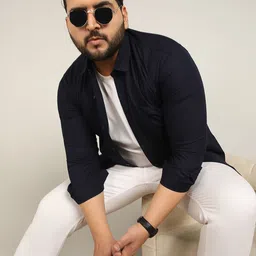 ADWYN PETER Men Plus Size Classic Fit Spread Collar Solid Cotton Casual Shirt-image-23