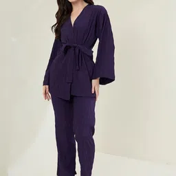 StyleStone TexturedV-Neck Shrug With Trousers Co-Ords-6
